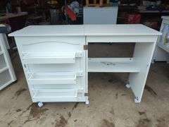 White Rolling Craft Table with Fold-Out Top