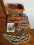 Assorted Costume Jewelry with Boxes and Trinket Box