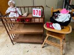 Doll, changing table and Highchair with Clothing