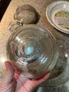 Mixed Kitchen Lot: Pyrex Bowls, Apple Pie Plate, and Strainers