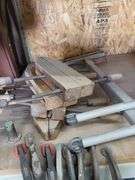 Assorted Woodworking Clamps, lumber stand