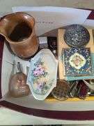 Box Lot of Perfume Bottles, Trinket Boxes, and Other Assorted Items