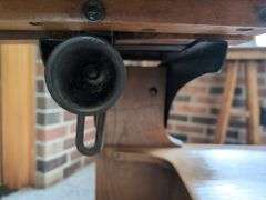 Wooden School Desk, Clock, and Decor
