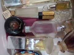 Box Lot of Perfume Bottles, Trinket Boxes, and Other Assorted Items