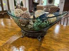 Decorative Glass Bowl with Assorted Orbs