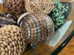 Decorative Glass Bowl with Assorted Orbs