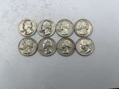 Eight Silver Washington Quarters (1942 & 1964)
