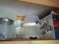 Collection of Kitchen Storage Containers, Jars, and Baking Pans