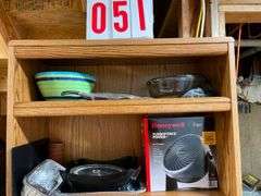 Household Shelf Lot with Bowls, Crockpots, Coffee Maker, and More