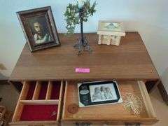 Maple Server with Drop Leaf Sides, Decorations, and Mirror