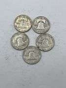 Lot of 5 Franklin Half Dollars (1952-1961)
