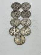 Lot of 9 Walking Liberty Half Dollars 1937-1945