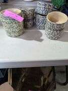 Spongeware Pottery Collection: Pitcher, Bowls, and Cups