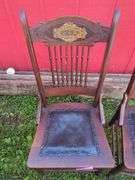 Pair of Decorative Wooden Chairs with Leather Seats