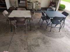 Two Folding Card Table and Chair Sets