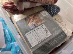 Tote of tablecloths and textiles