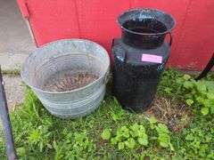 Metal Pail and Black Milk Can