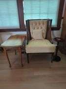 Upholstered Accent Chair with Assorted Tables and Framed Art