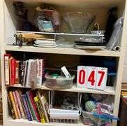 Shelf Lot of Books, Dishes, and Home Items
