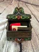Cast iron match holder and blue in white salt box