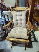Oak Rocking Chair with Taupe Velvet Cushions