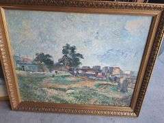 Framed Watercolor Paintings - Dockside Scene & Barn Landscape