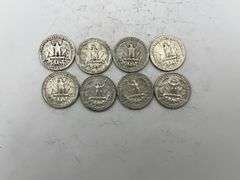 8 Silver Washington Quarters - 1939-1964