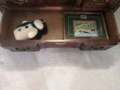 Cherry Jasper Cabinet Chest of Drawers with Assorted Decorative Items