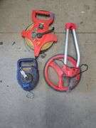 Lot of Measuring Tools: Lufkin 300' Tape Measure, Irwin Straight-Line, and Measuring Wheel