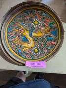Hand-Painted Decorative Plate with Various Decorative Items