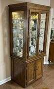 Glass Front Solid Oak Display Case with Glass Shelves & Lower Cabinet