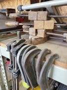 Assorted Woodworking Clamps, lumber stand
