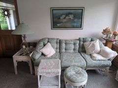 Wicker Style Living Room Set with Artwork