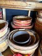 Lot of Bushel Baskets, Mason Jars, and Vintage Feed Sacks
