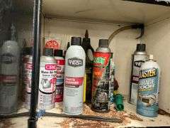 Garage Cabinet of Supplies - Caulking, Cleaners, Lubricants, Repair Items