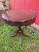 Round Mahogany Accent Table with Drawer