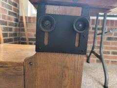 Wooden School Desk, Clock, and Decor
