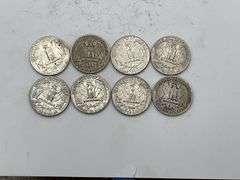 Eight Silver Washington Quarters (1936-1964)