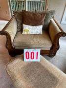 Ornate Carved Wood Loveseat and Chair with Ottoman