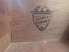 Cherry Jasper Cabinet Chest of Drawers with Assorted Decorative Items