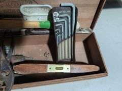Wooden Cigar Box with Assorted Tools
