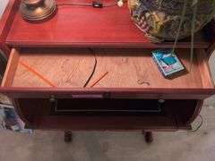 Secretary Desk with World Book Encyclopedia and Decorative Items