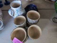 Spongeware Pottery Collection: Pitcher, Bowls, and Cups