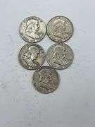 Group of Five Franklin Half Dollars