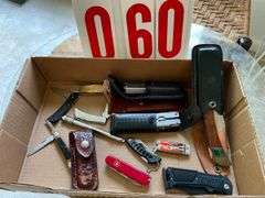 Box Lot of Folding Knives and Multi-Tools