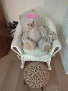 Wicker Rocking Chair with Teddy Bear and Footstool