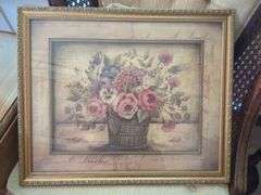 Upholstered Accent Chair with Assorted Tables and Framed Art