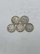 Mixed Date Walking Liberty Half Dollar Lot of 5