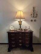Cherry Jasper Cabinet Chest of Drawers with Assorted Decorative Items