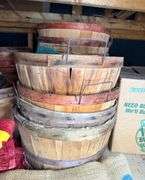 Lot of Bushel Baskets, Mason Jars, and Vintage Feed Sacks